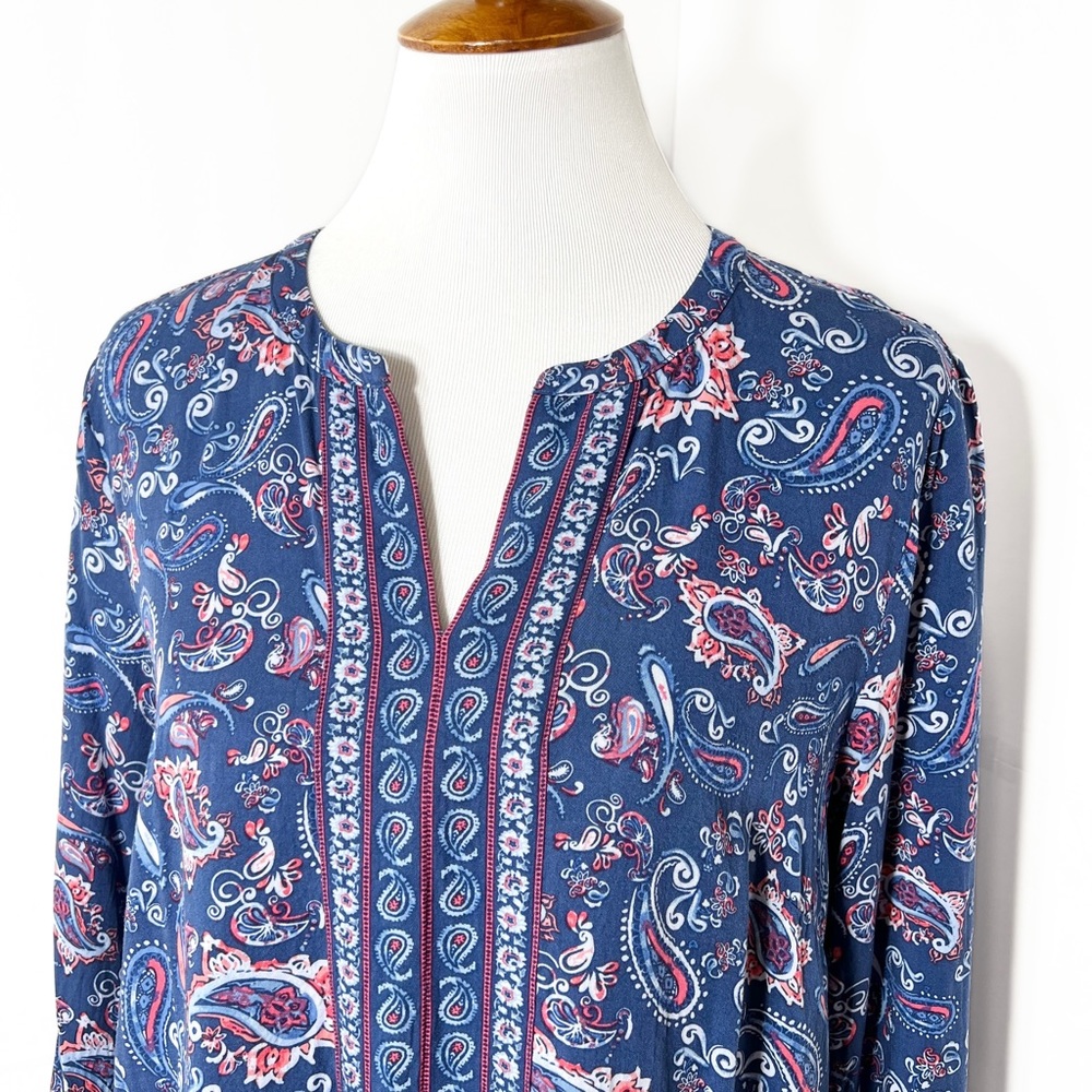 J. Jill Blue Paisley Print Long Sleeve Tunic Top Size Medium Tall - Picture 2 of 9